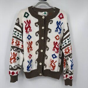 Vintage Andina graphic cardigan sweater  cotton white colorful size small woman’
